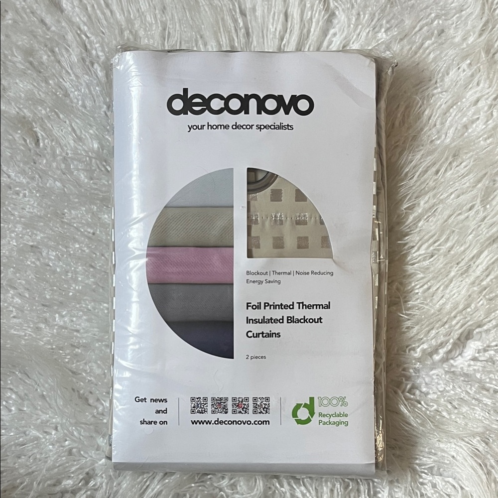 NWT Deconovo Cream & Gray Foil Printed Thermal Insulated Blackout Curtains